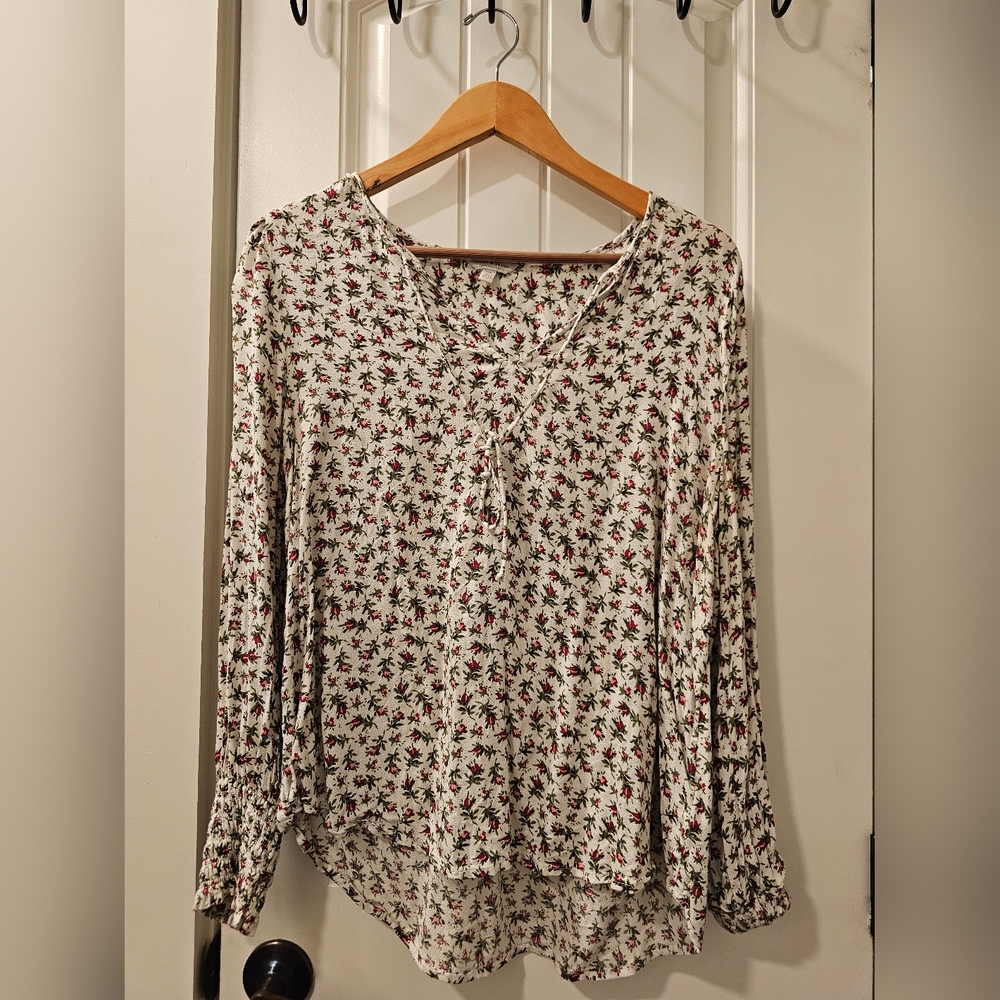 Lucky Brand Floral Blouse - Cream and Red